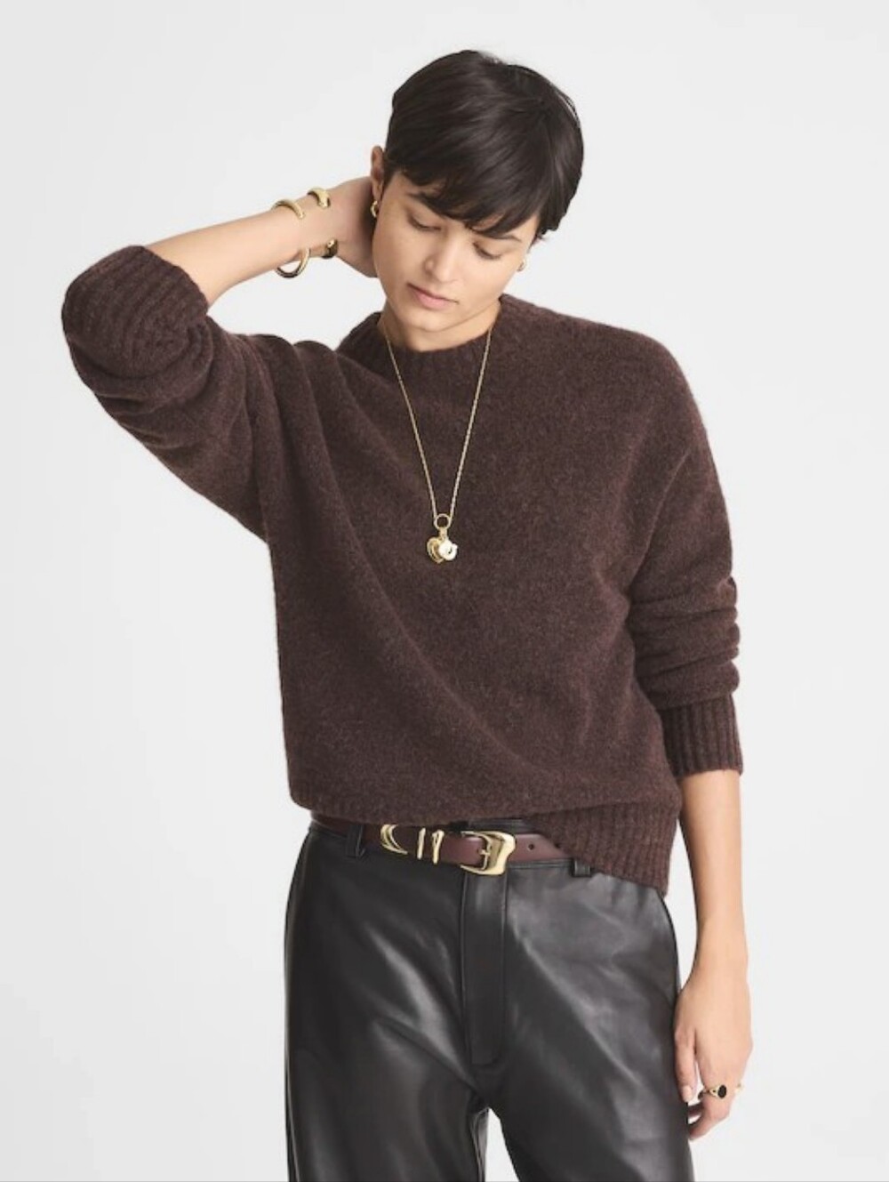 Madewell CloudSoft Alpaca Wool Blend Crewneck Sweater Dark Umber M